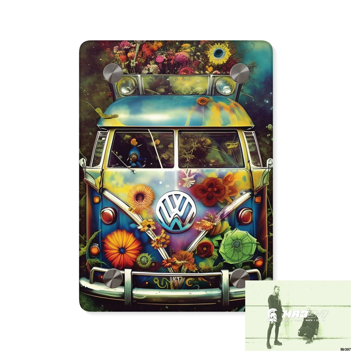 Volkswagen Bus Hippie Style 1968 Flowers Power Acrylic Wall Art Panels 5’’ x 7’’ (Vertical) / 0.25’’ Home Decor