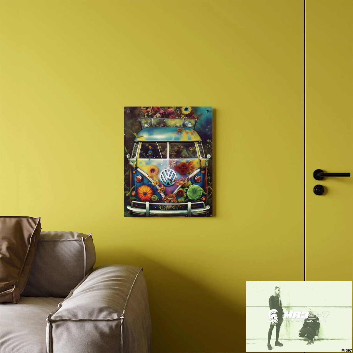 Volkswagen Bus Hippie Style 1968 Flowers Power Acrylic Wall Art Panels Home Decor