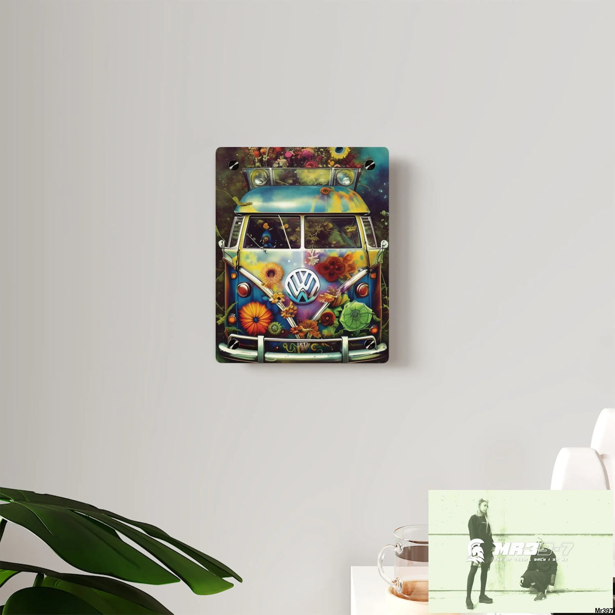 Volkswagen Bus Hippie Style 1968 Flowers Power Acrylic Wall Art Panels Home Decor