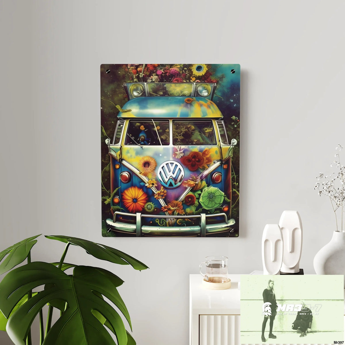 Volkswagen Bus Hippie Style 1968 Flowers Power Acrylic Wall Art Panels Home Decor