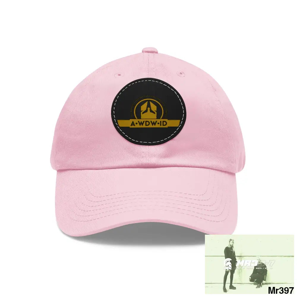 WDW.ID Dad Hat with Leather Patch (Round) Light Pink / Black patch / Circle / One size Hats