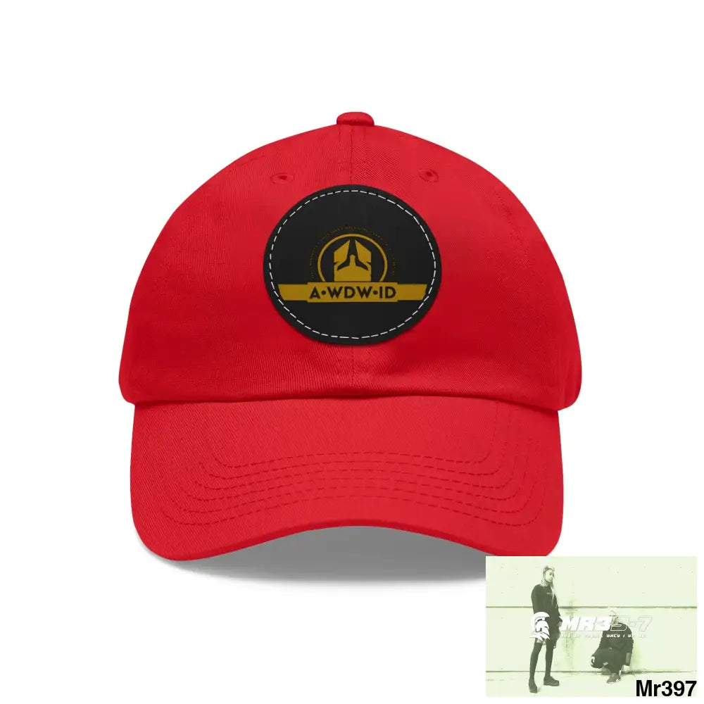 WDW.ID Dad Hat with Leather Patch (Round) Red / Black patch / Circle / One size Hats