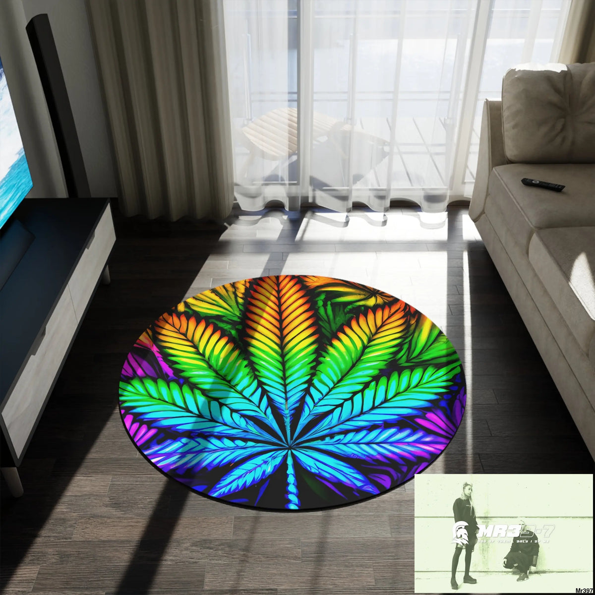 Weed Leaf Round Rug 60’’ × 60’’ Home Decor