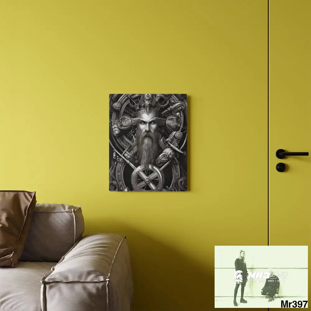 Whimsical Detailed Fantasy Trident Viking Warrior Portrait Centered Clockwork Composition Wall Art Panels Home Decor