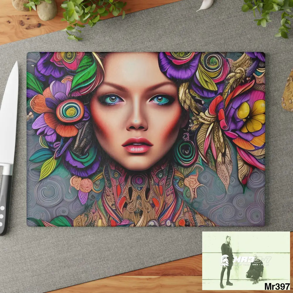 Woman in colour Glass Cutting Board Home Decor