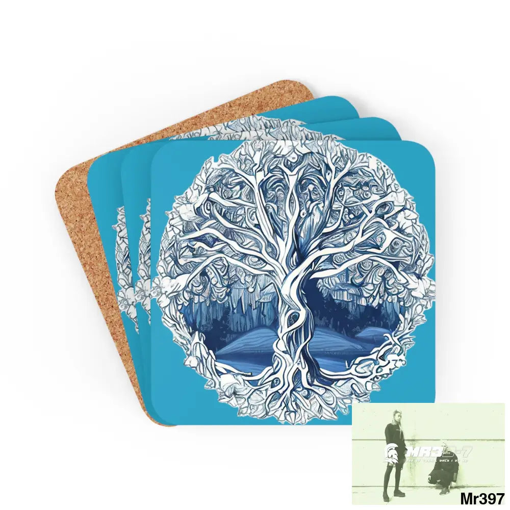 Yggdrasil Corkwood Coaster Set Cork / 3.75’’ × 3.75’’ / Square Home Decor