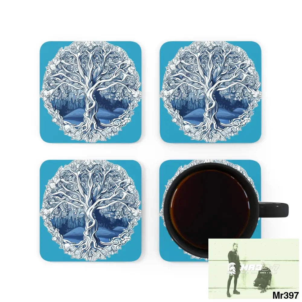 Yggdrasil Corkwood Coaster Set Cork / 3.75’’ × 3.75’’ / Square Home Decor