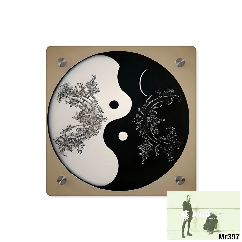 Ying Yang Moon Hyper Realistic Graphic Acrylic Wall Art Panels 8’’ x 8’’ (Square) / 0.25’’ Home Decor